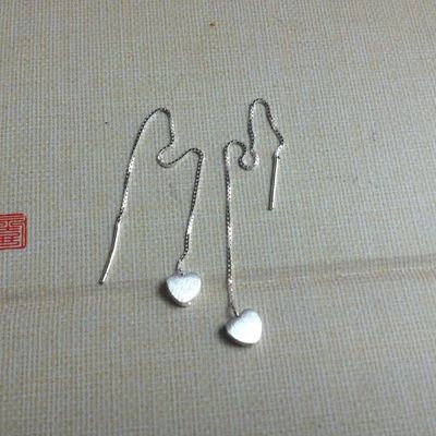 s925纯银耳线批发 韩时尚女士个性拉丝爱心长款耳线心形耳坠 5MM|ms