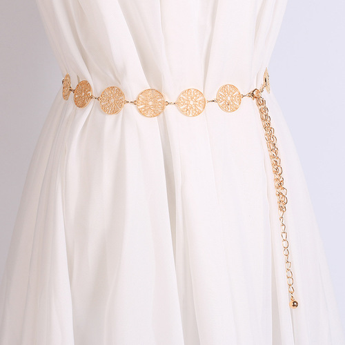 Cross-border metal waist chain chain hollow circle decorative waist chain dress belt women's European and American fashion accessories