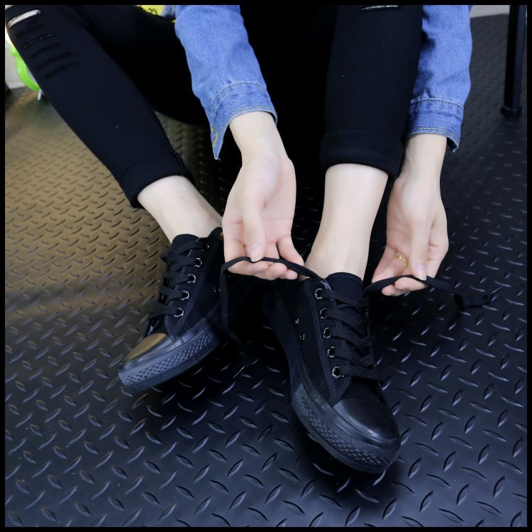 黑色帆布鞋男鞋运动休闲低帮文艺学生韩版平底百搭系带透气板鞋子