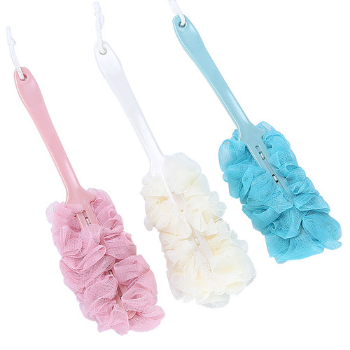 Factory direct sales long handle colorful bath brush bathroom bath wipes bath towel gauze back rub large bath flower bath ball