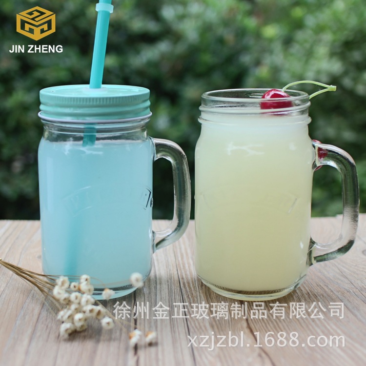大量批发380ml 英文浮雕梅森玻璃瓶 饮料奶茶杯 13oz外贸定制杯