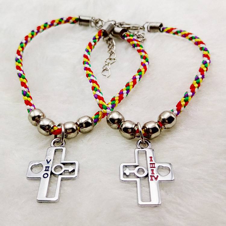 批发采购手链-韩版十字架吊坠编绳情侣手链 男