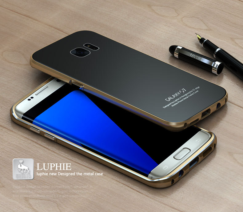 Luphie Aircraft Aluminum Metal Frame 9H Tempered Glass Back Cover Case for Samsung Galaxy S7 Edge G9350