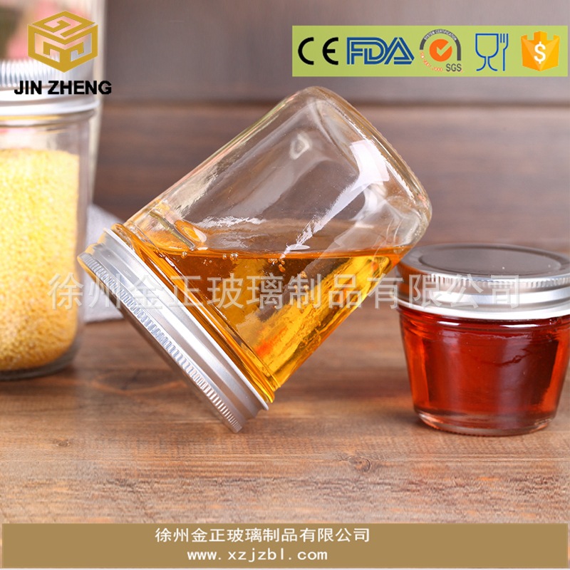 新款外贸出口酱菜喜蜜玻璃瓶马口铁翻边盖200ml圆型可贴标