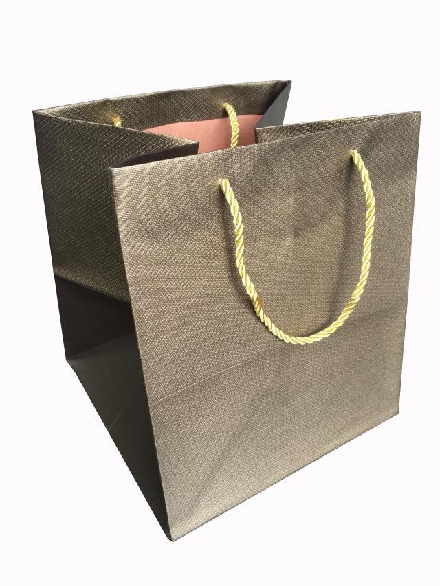 暗金色螺纹特种纸手提包装袋方体袋大号加宽底蛋糕袋子25*25*28cm|ms