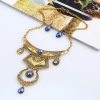 Retro necklace, European style, with gem, 7 colors