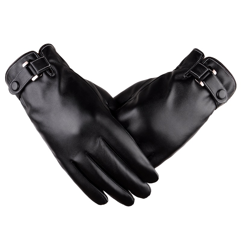 Winter Gloves Men's Touch Screen Leather Gloves Imitation Leather Washed Leather PU Plush Warm Riding Gloves Driving Leather