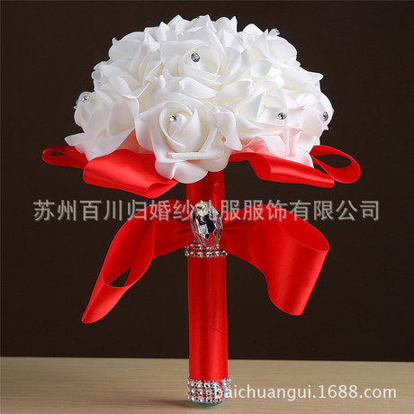 Amazon Ebay Bó hoa phù dâu xuất khẩu cưới màu trắng bó bọt mô phỏng hoa hồng nhiều màu Cầm hoa