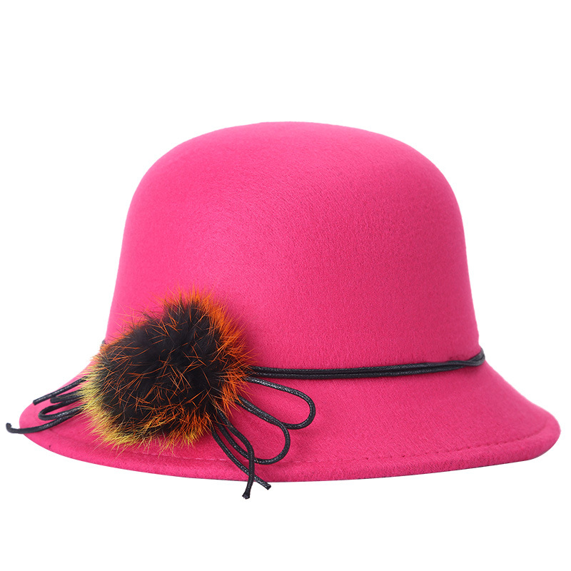 2020 nueva moda de primavera cálido sombrero de copa de calle a prueba de frío sombrero de lavabo de lana flor sombrero de mujer