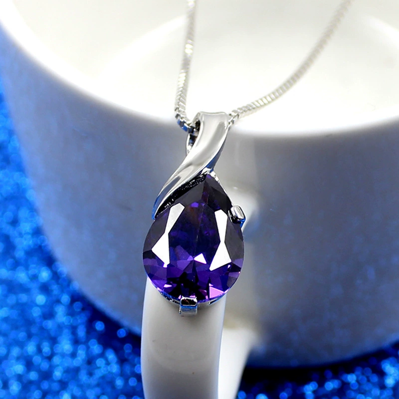Amethyst teardrop pendant — 925 sterling silver, faceted purple stone, no chain