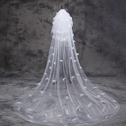 2020 new bridal wedding dress wedding veil Korean style super fairy long tail petal flower veil manufacturer supply
