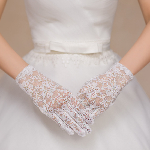 Wedding dress gloves etiquette performance long white red black short bridal gloves lace sun protection wedding
