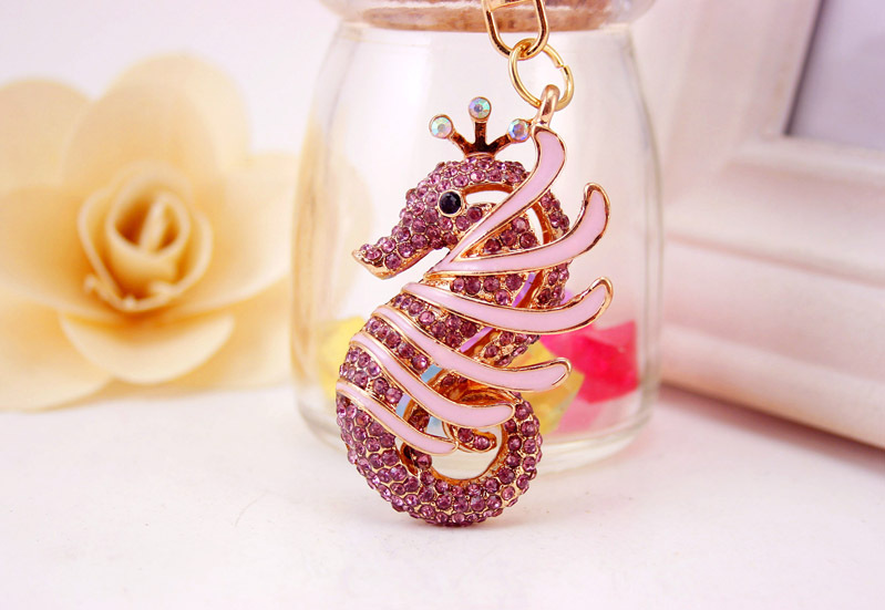 40g Weight Alloy, Metal Material Animal Pattern Unisex Gender Pink, Purple, Blue, Peach Color Marine Animal Creative Diamond Seahorse Car Keychain Metal Pendant 13