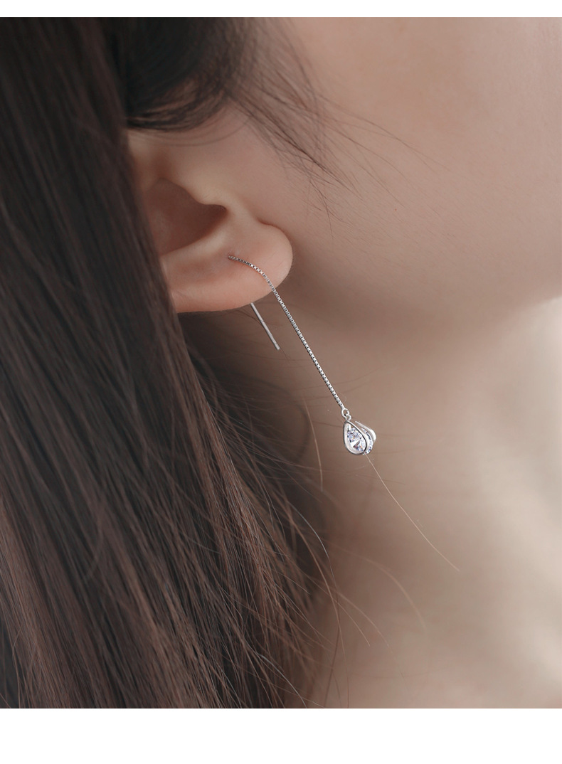 Pendientes de plata esterlina s925 estilo coreano moda gota de agua ZIRCON oído líneas pendientes de las mujeres