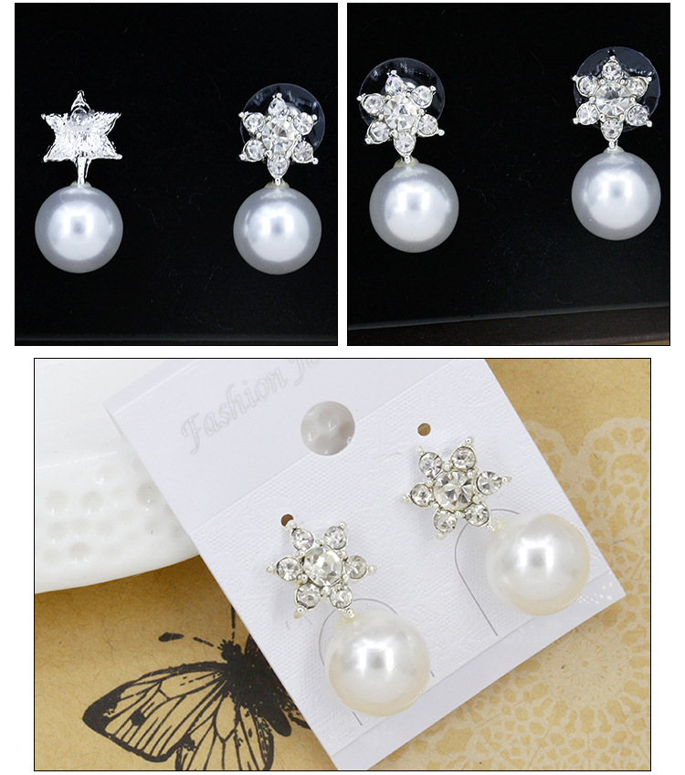 Diamond Six-pointed Star Stud Earrings Star Studs Sun Pearl Earrings Women's Earrings display picture 1