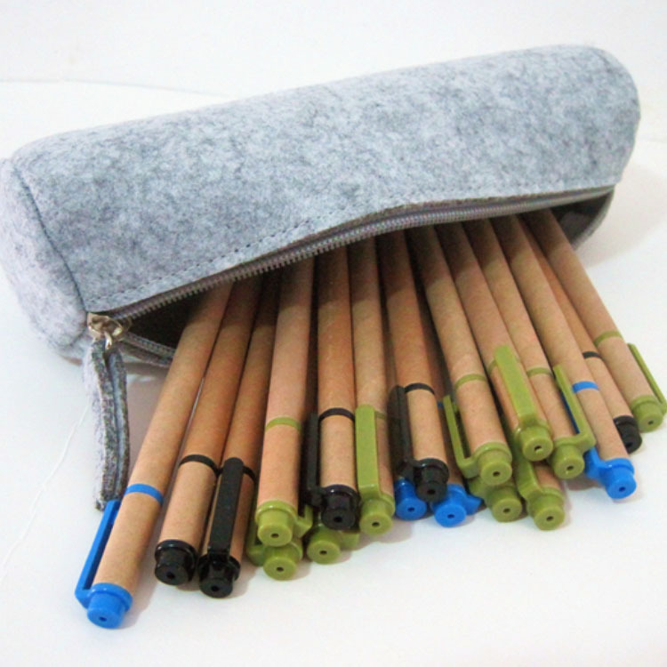 办公文具厂家直销毛毡收纳包 毛毡文具袋圆筒型毛毡笔袋可定制