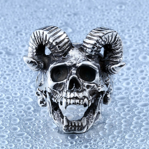 European and American foreign trade jewelry wholesale men's stainless steel casting punk satan sheep head skull ring