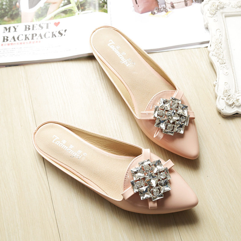 Dép sandal nữ bít mũi nhọn đính đá, đế bằng — A1-8 Màu mơ, Màu hồng A1-8, Màu tím A1-8, Màu đen A1-8 chi tiết 29