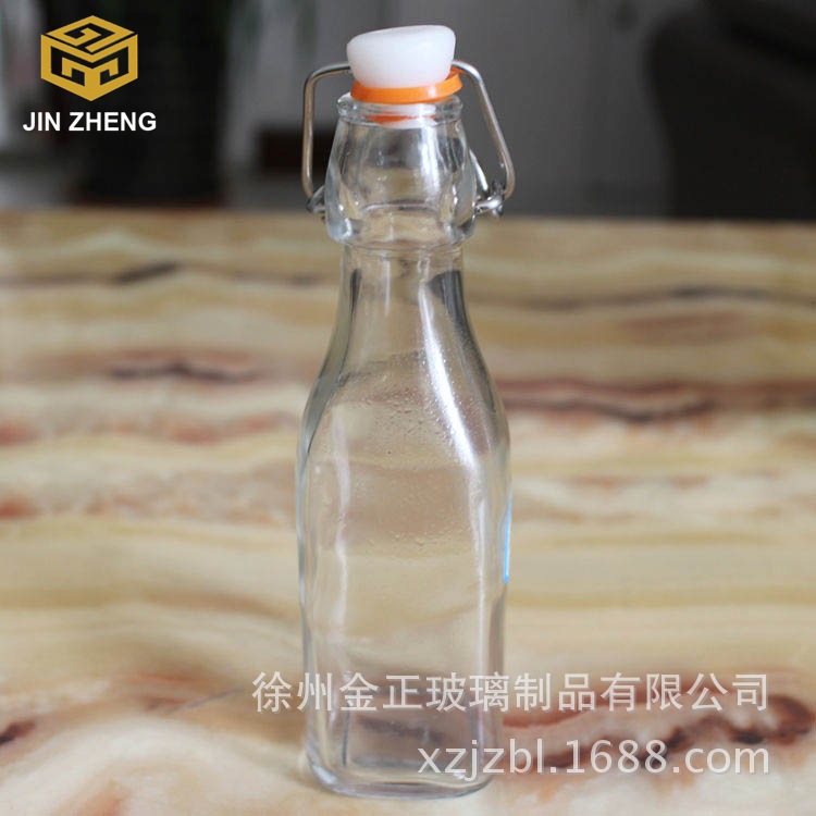 铁扣密封饮料玻璃瓶 方形玻璃饮料瓶 密封性油瓶 250ml卡扣瓶