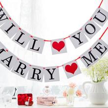 求婚will you marry me 婚礼拉花 生日派对 情人节装饰Banner