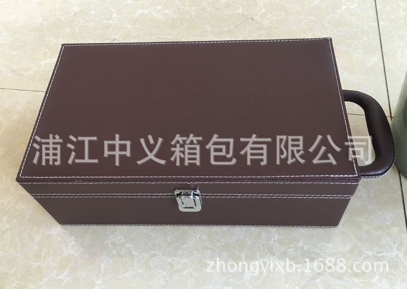 经典双支红酒盒咖啡色双支礼盒PU皮制 包装箱节日红酒礼品盒