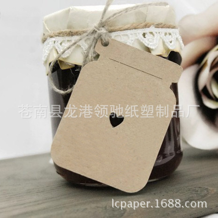 新款空白可书写牛皮纸爱心镂空瓶子吊牌DIY烘焙礼物留言标签卡片