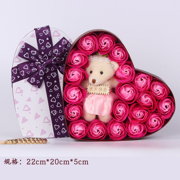 Roses Soap Flower Heart-shaped Gift Box Bear Big Bow Paper Box display picture 3