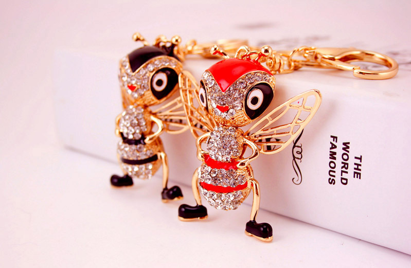 Korean Creative Dripping Craft Cute Bee Keychain Bag Insect Animal Metal Pendant Wholesale display picture 2