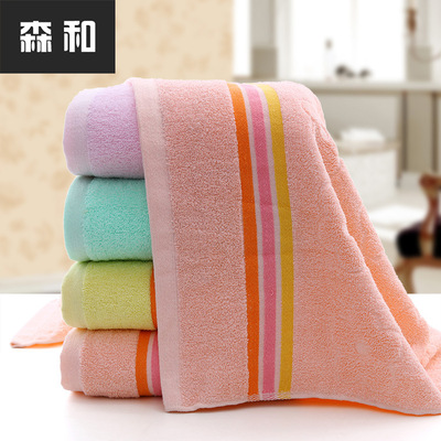 跨境专供 棉14支弱捻提梅花彩条断档浴巾 厂家特价清仓毛巾批发