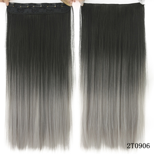 Wholesale wigs, granny gray five-clip hair extensions, silver gray seamless hair extensions, black and gray gradient hair curtains