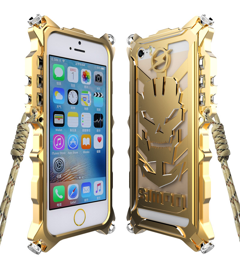 SIMON Mechanical Arm Skull Punk Premium Aluminum Metal Bumper Shockproof Case Cover for Apple iPhone SE/5S/5
