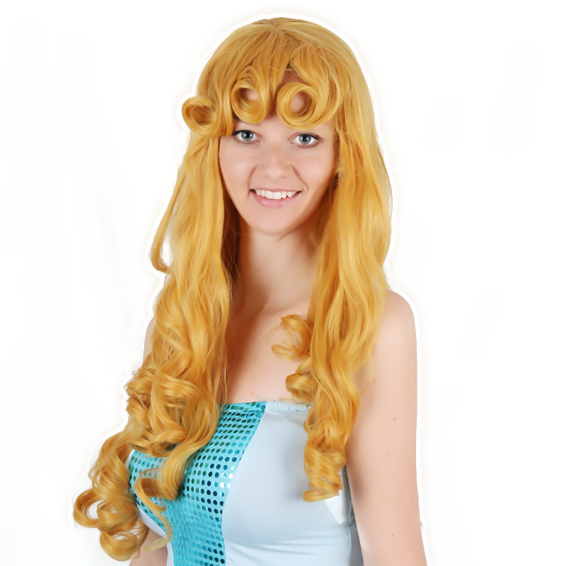 cosplay Wig Factory wholesale Sleeping Beauty princess Alora golden brown long curly hair anime wig