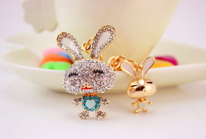 35g Weight Alloy, Metal Material Rabbit Pattern Unisex Gender Pink, Purple, Red, Blue, Peach Color Korean Creative Cute Diamond Cartoon Bunny Car Keychain 9