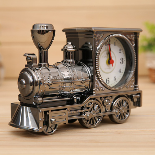 Creative antique locomotive alarm clock, student fashion plastic model alarm clock ornaments, home gift alarm clock wholesale