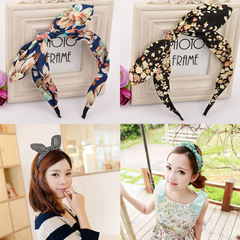 Headwear and Hair Accessories Wholesale: Cross-Flag Polka Dot Rabbit Ear Headband, Korean Fashion Polka Dot Butterfly Knot Headband