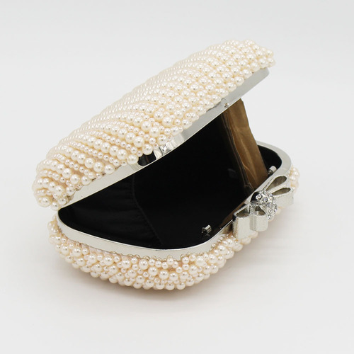New Sweet Lady Bow Double-Side Pearl Clutch Bag for Banquet