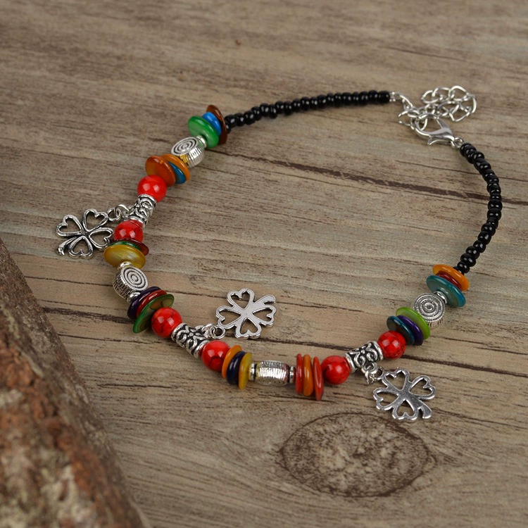 Подлинная этническая аксессуар handmade из провинции Юньнань, счастливый трехлистник, браслет на щиколотку, этнический стиль, оптовая торговля