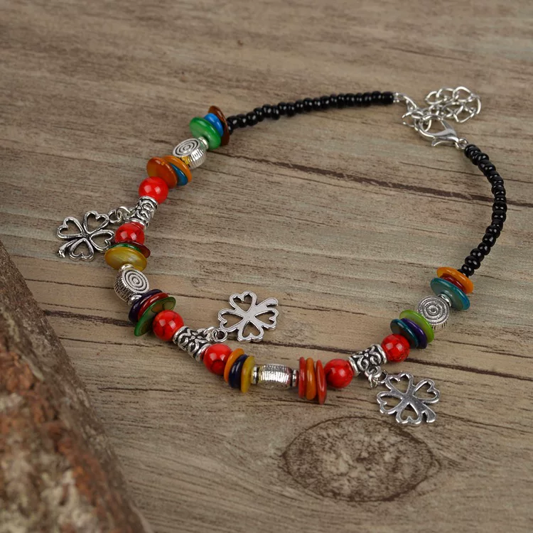 Подлинная этническая аксессуар handmade из провинции Юньнань, счастливый трехлистник, браслет на щиколотку, этнический стиль, оптовая торговля