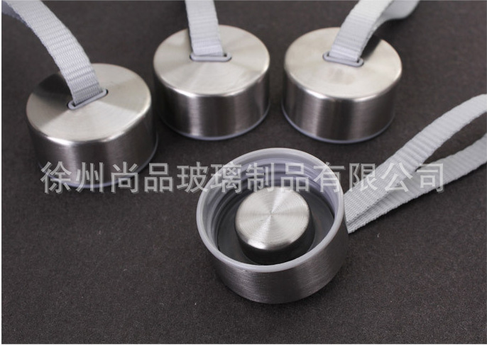 大量现货供应玻璃运动水杯不锈钢水杯盖 玻璃杯盖 带提绳盖