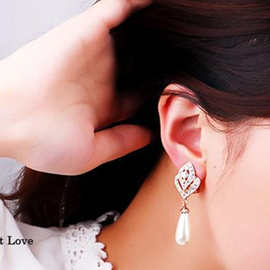 韩版耳饰 镶钻镂空树叶爱心水滴珍珠耳钉 水钻耳环