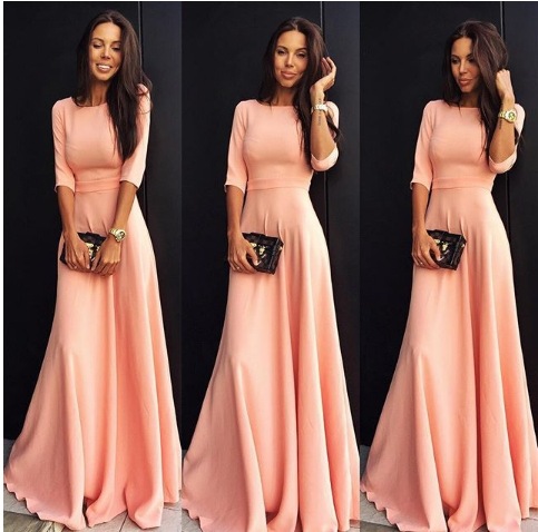 2020欧美速卖通原单夏季九色新款七分袖鱼尾雪纺连衣裙长裙带里布