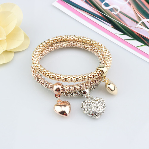 Korean fashion new love diamond elastic corn chain three-color bracelet set bracelet