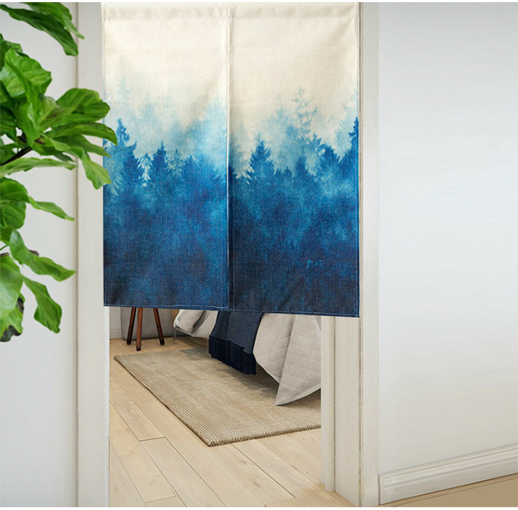 森林系植物遮光帘 风水帘挂帘 棉麻隔断帘玄关卧室 浴室半门帘|ms