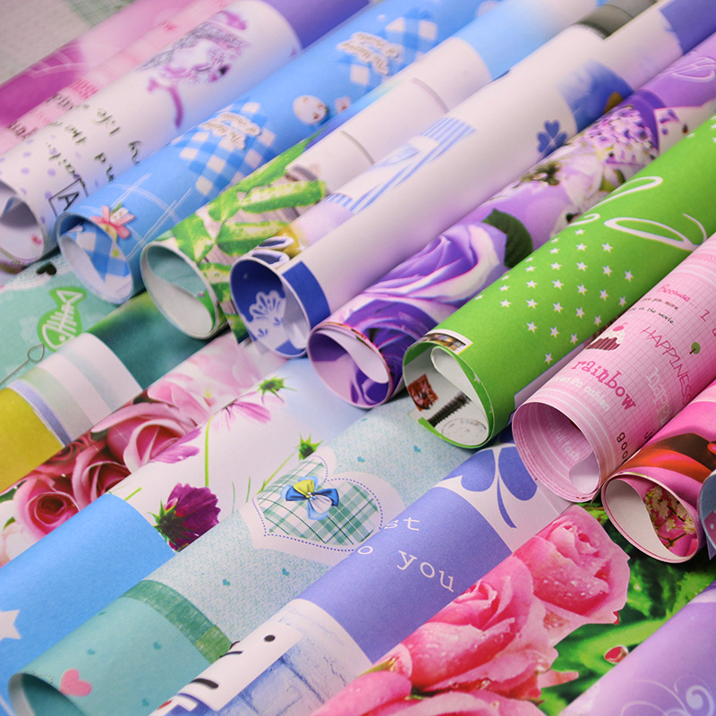 80克礼品包装纸 生日婚庆卡通情侣风格即包即用纸花束紙彩纸墙纸|ru