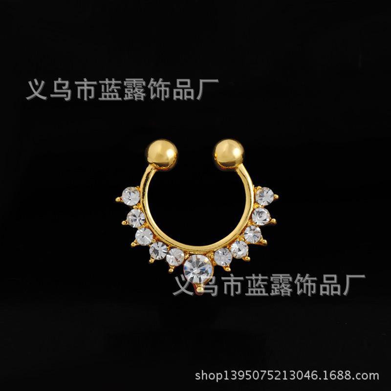 Fashion Golden Crystal Inlaid Diamond Nose Ring Wholesale display picture 5