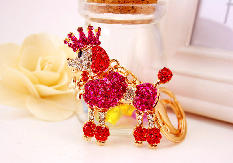 50g Weight Alloy, Metal Material Animal Pattern Unisex Gender Pink, Red, Blue, Gold Color Cute Crown Poodle Dog Key Chain 14