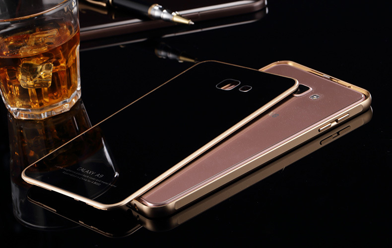 Luphie Aircraft Aluminum Metal Frame 9H Tempered Glass Back Cover Case for Samsung Galaxy A9 A9100 A9000