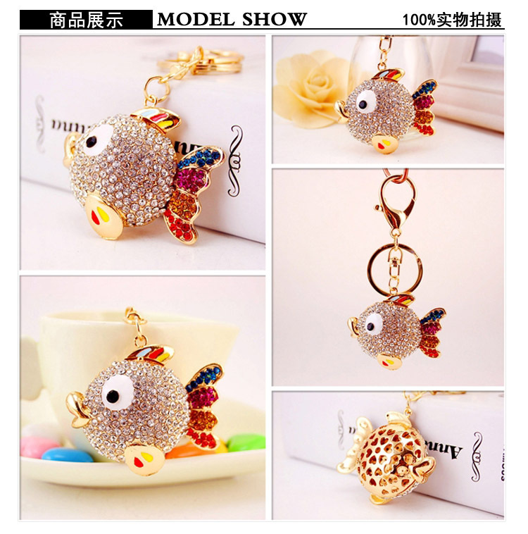 51g Weight Alloy, Metal Material Fish Pattern Unisex Gender Creative Diamond-studded Tropical Cartoon Fish Car Key Chain 无