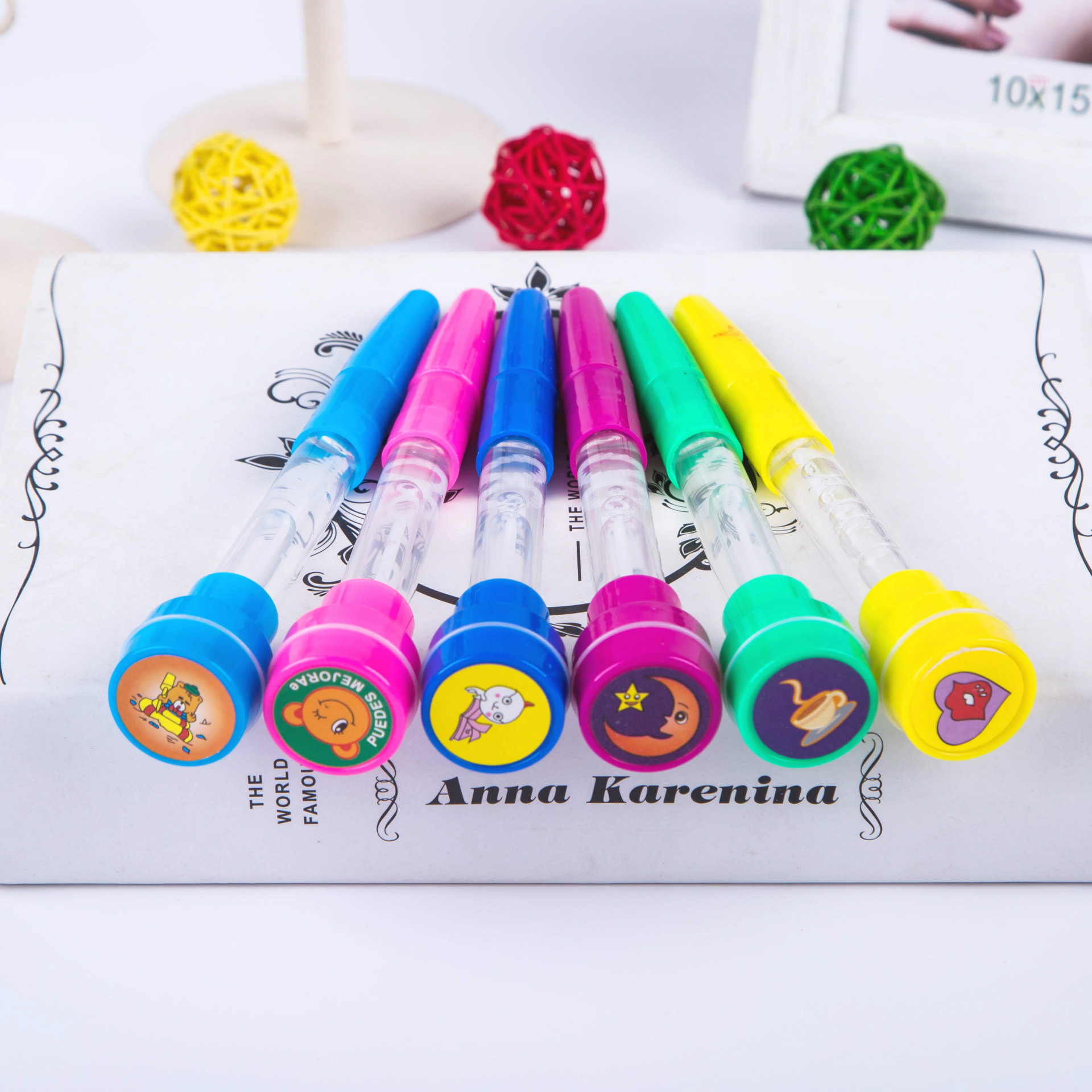 Fábrica al por mayor burbuja pluma sello creativo tambor plástico cilíndrico burbuja pluma sello papelería suministros