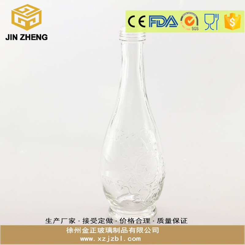 厂家定做批发 小号300ml丝口浮雕玻璃瓶 透明果汁饮料果酒瓶